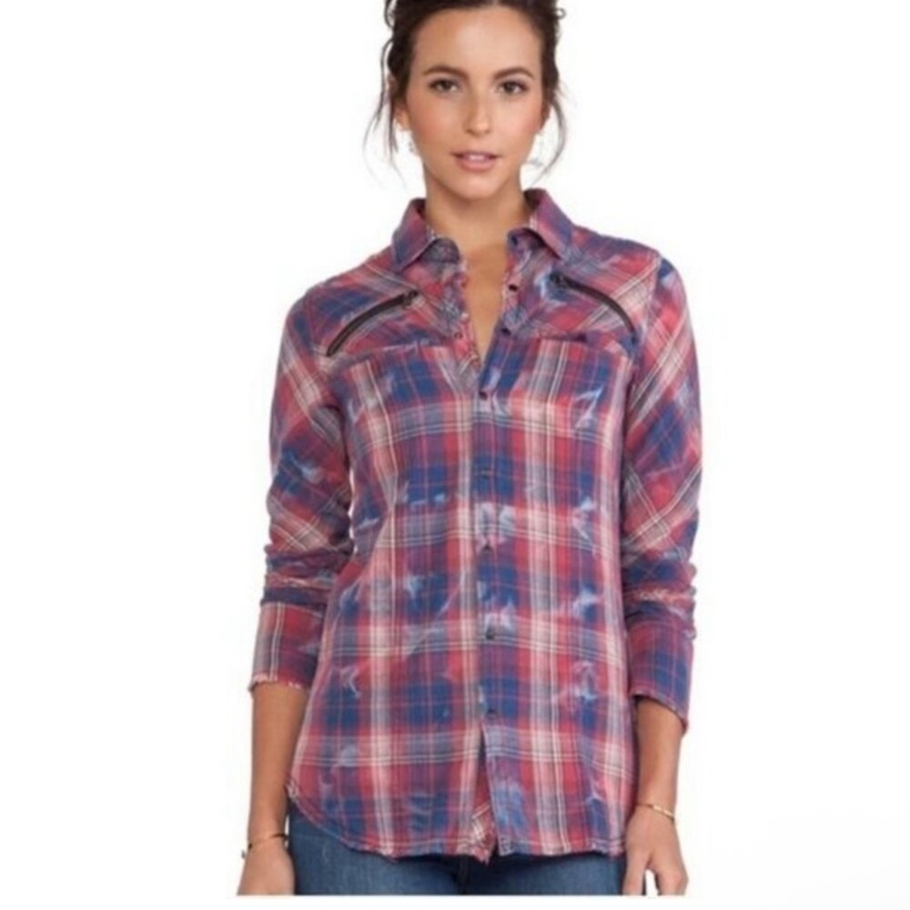 Hudson Ryan Plaid Snap Button Down Distressed Shirt